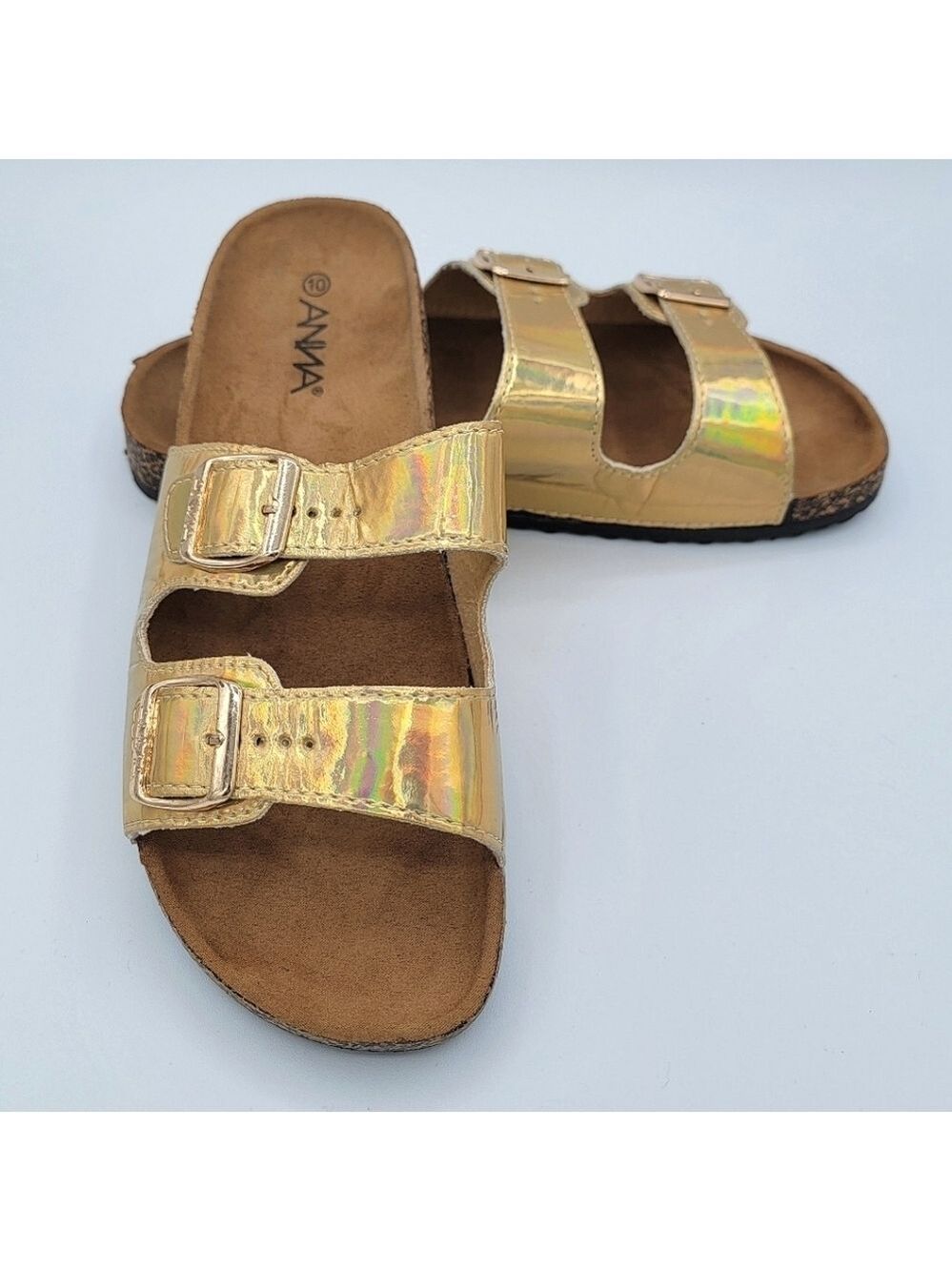 Gold Holographic Metallic Sandals Size 10 #0187
